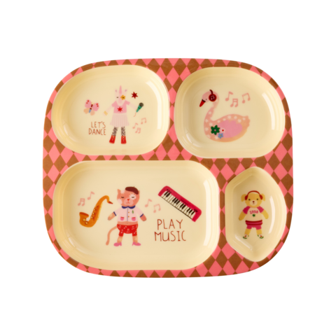 Rice melamine kinderbordje met vakjes Music Band print roze