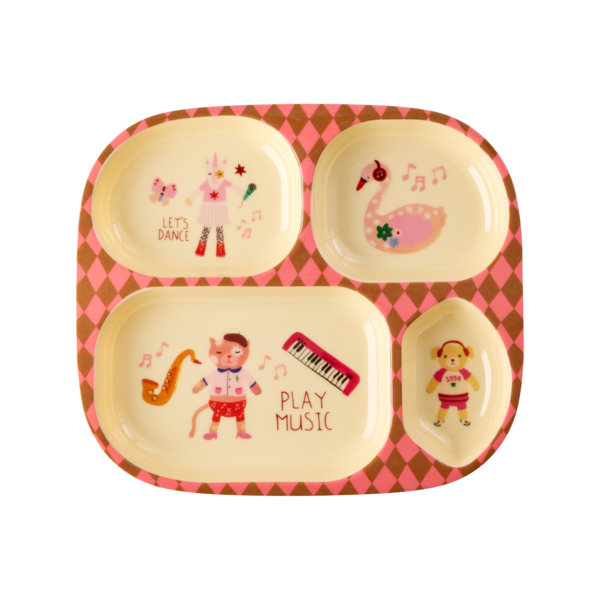 rice Denmark Rice melamine kinderbord met vakken Music Band print roze
