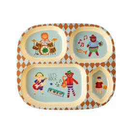 rice Denmark Rice melamine kinderbordje met vakjes Music Band print blauw