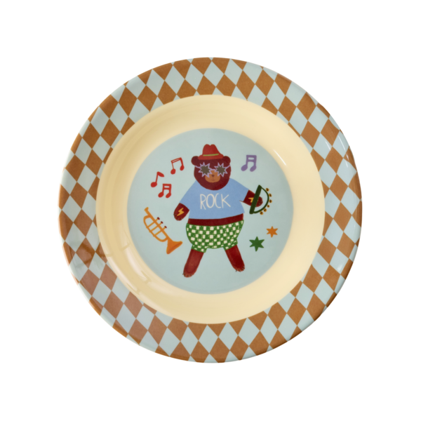 rice Denmark Rice melamine diep kinderbord Music Band print blauw