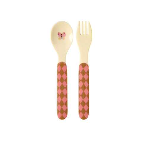 Rice melamine lepel en vork  Music Band roze