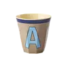 Rice alfabet beker met rand letter A bruin blauw