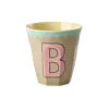Rice alfabet beker met rand letter B bruin roze