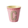 Rice alfabet beker met rand letter C roze beige