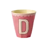 Rice alfabet beker met rand letter D roze creme