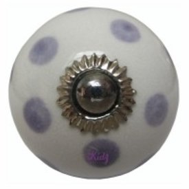  Deurknopje porselein wit met paarse stippen