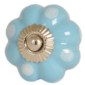 Clayre & Eef Deurknop bloem blauw met witte stippen