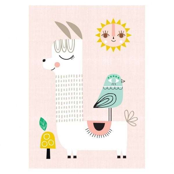 Petit Monkey Petit Monkey kinderposter A3 Sunshine Lama roze