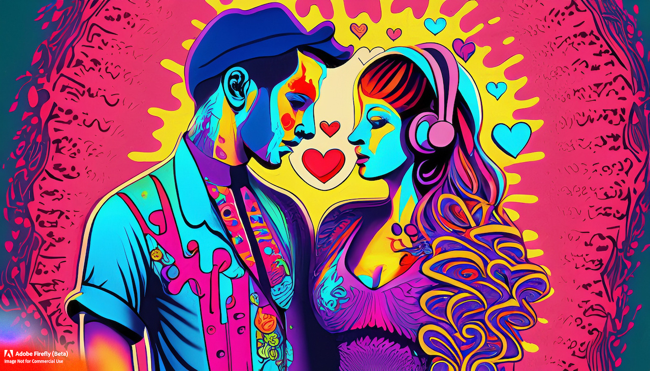 Psychodeliczna impreza miłosna w stylu pop-artu
