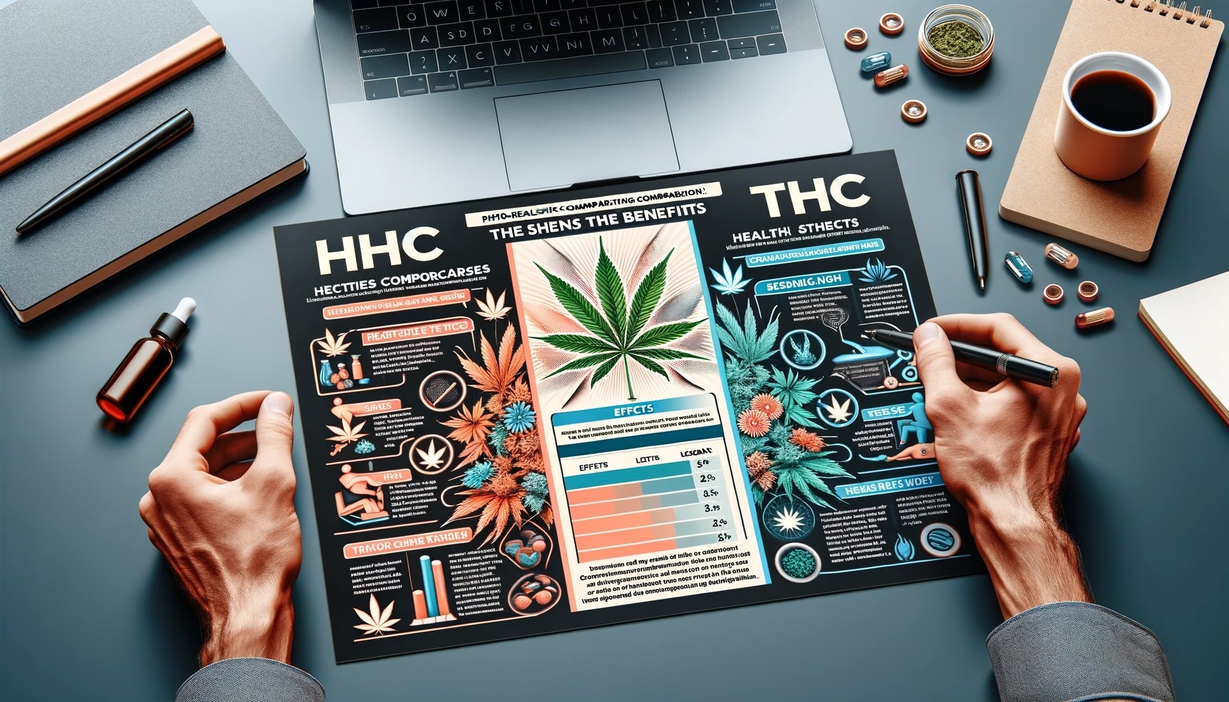 infographic die de voordelen van HHC over THC vergelijkt, met een side-by-side vergelijking van effecten, legaliteit en gezondheidsaspecten in een verfijnd kleurenschema.