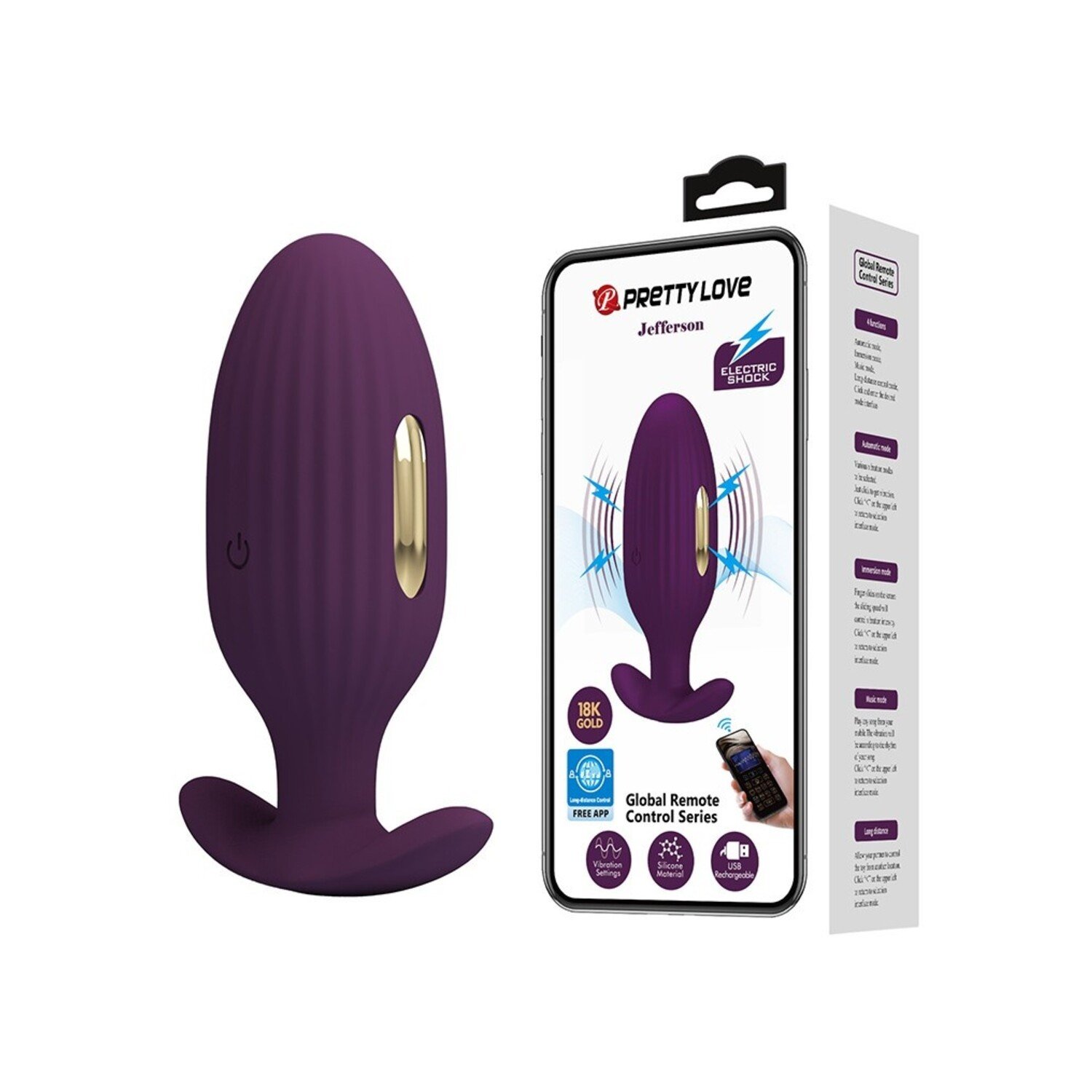 Pretty Love - Jefferson - Electric Shock Butt Plug with App Control - Novus  Fumus