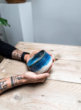 Porcelain Matcha bowl - deep sea white