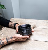 Porcelain Matcha bowl - ribble matt black/rose