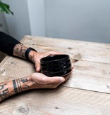 Porcelain Matcha bowl  - ribble shiny black