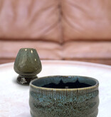 Matcha bowl & whisk holder - art shiny green/brown