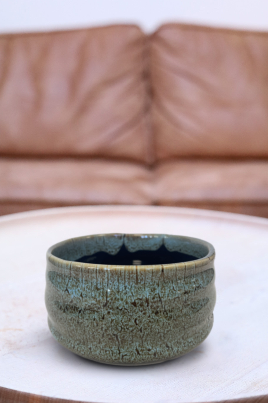 Matcha bowl & whisk holder - art shiny green/brown