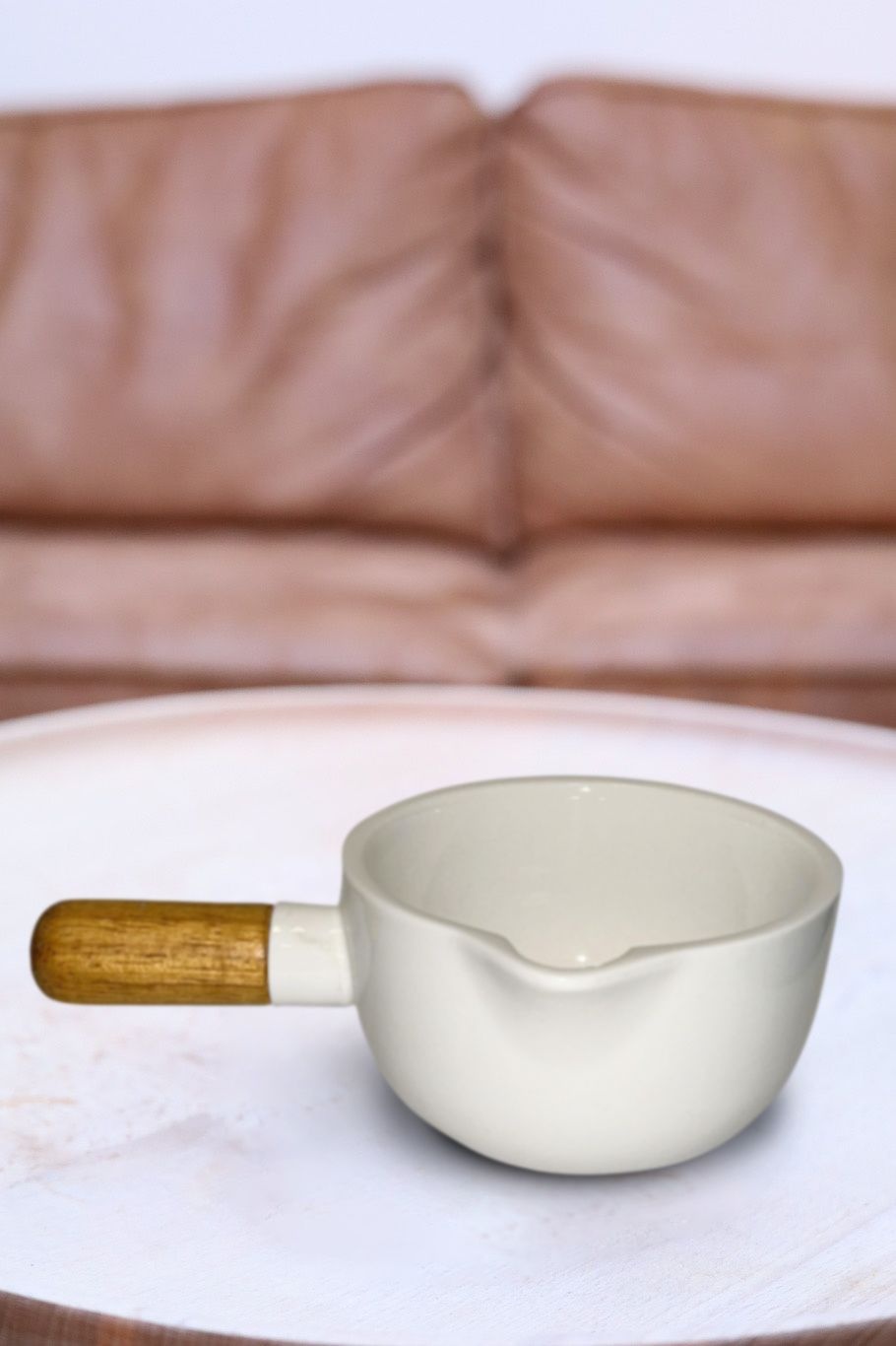 Matcha latte schenk bowl - wit (hout en porselein)