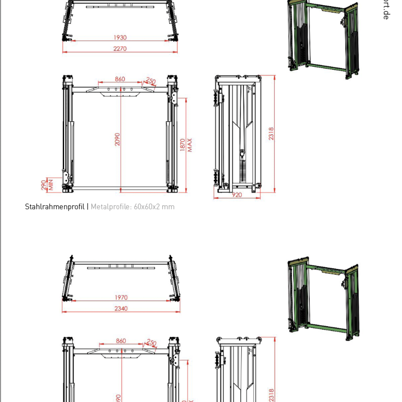 Kabelzugstation (2CX) mit verstellbaren Laufrollen