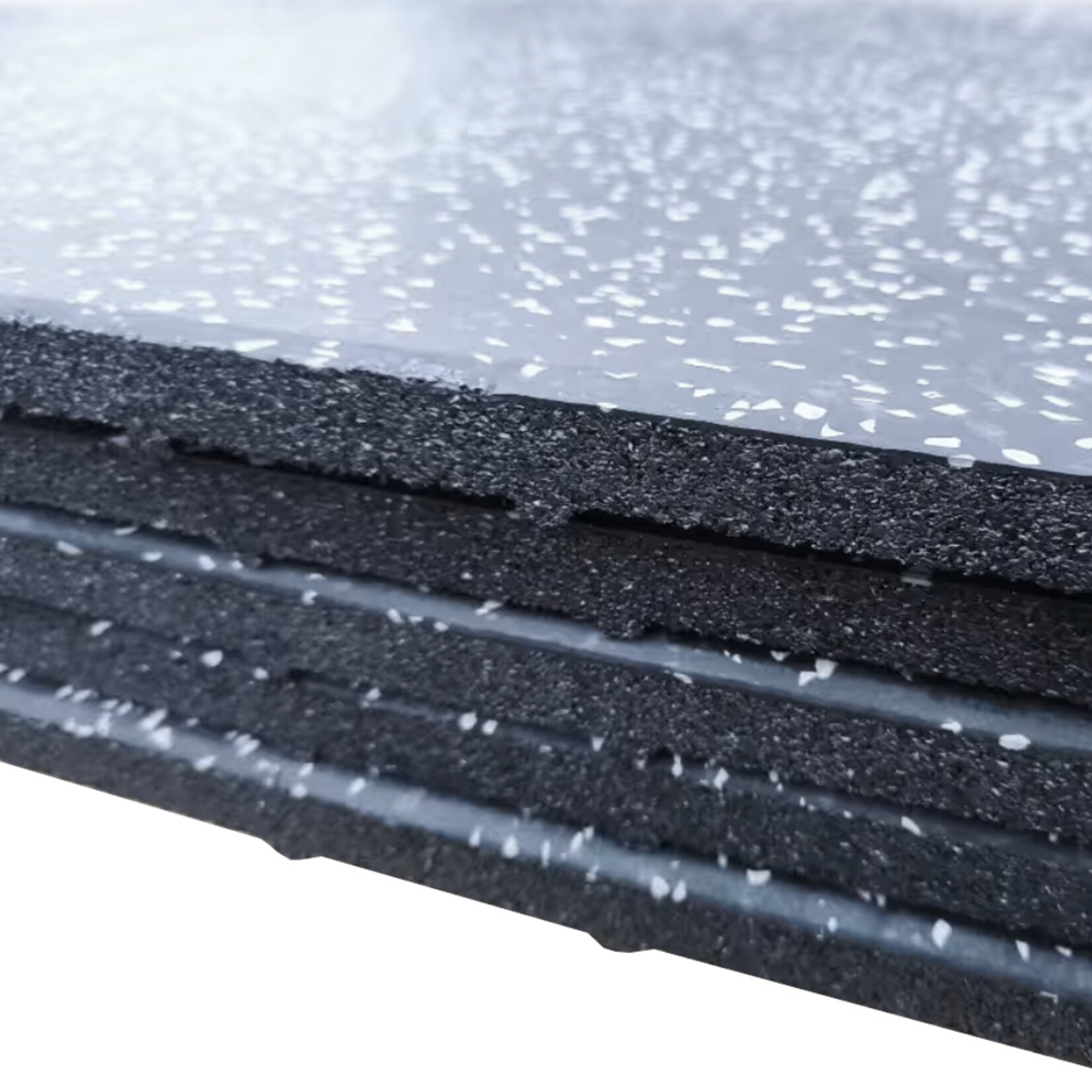 Dalles en caoutchouc premium avec revêtement EPDM | Noir/blanc moucheté (1 m²)