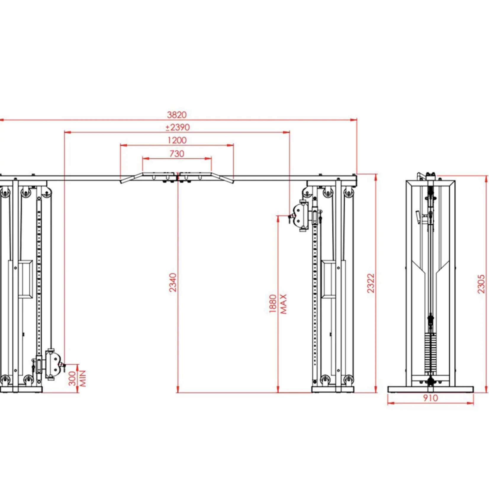 Kabelzugstation (2C), mit verstellbaren Laufrollen