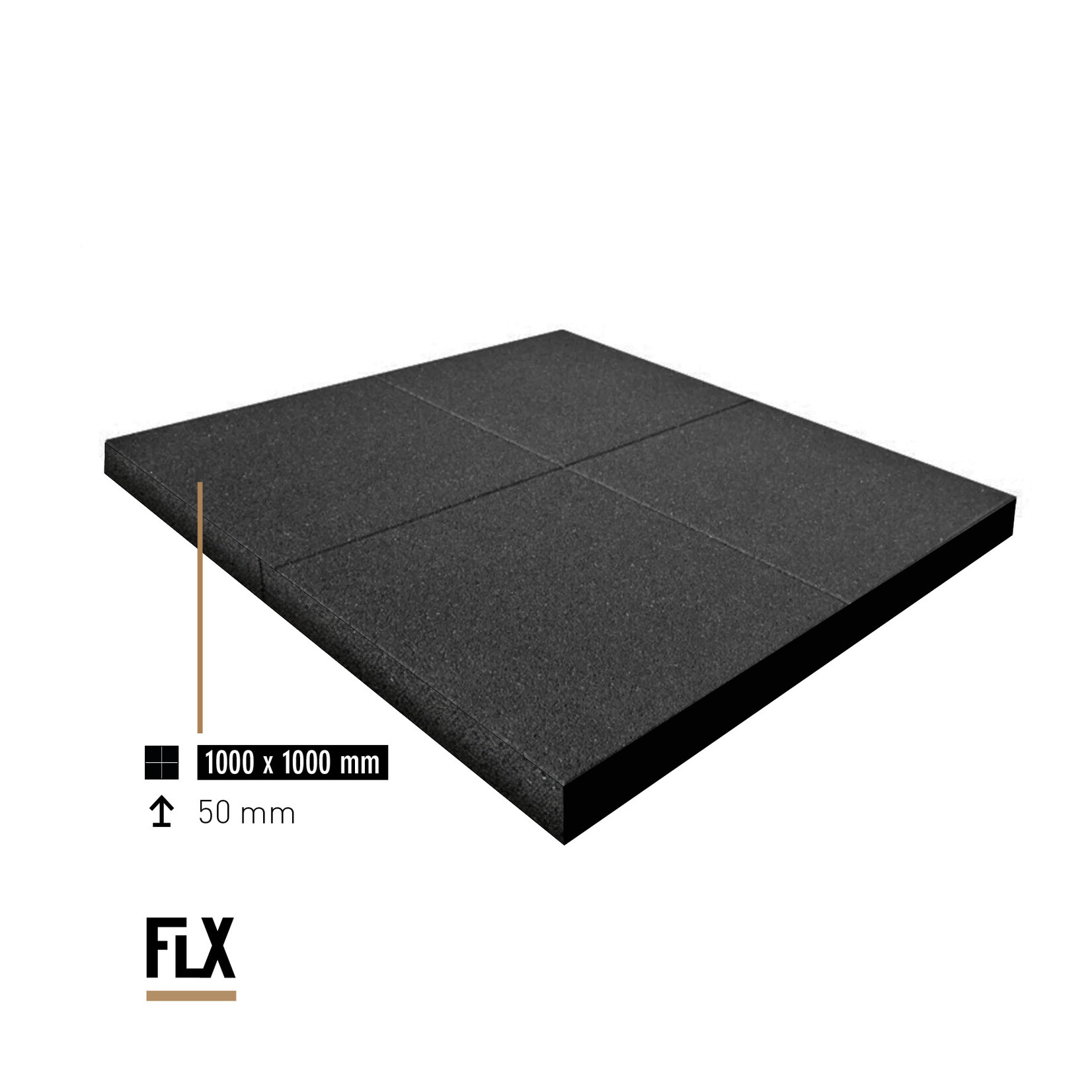 FLX BASE – Gym Flooring FLX BASE STANDARD Heavy Duty Rubber Floor Tiles | Black (1 m²) – Gym Flooring 50–80 mm