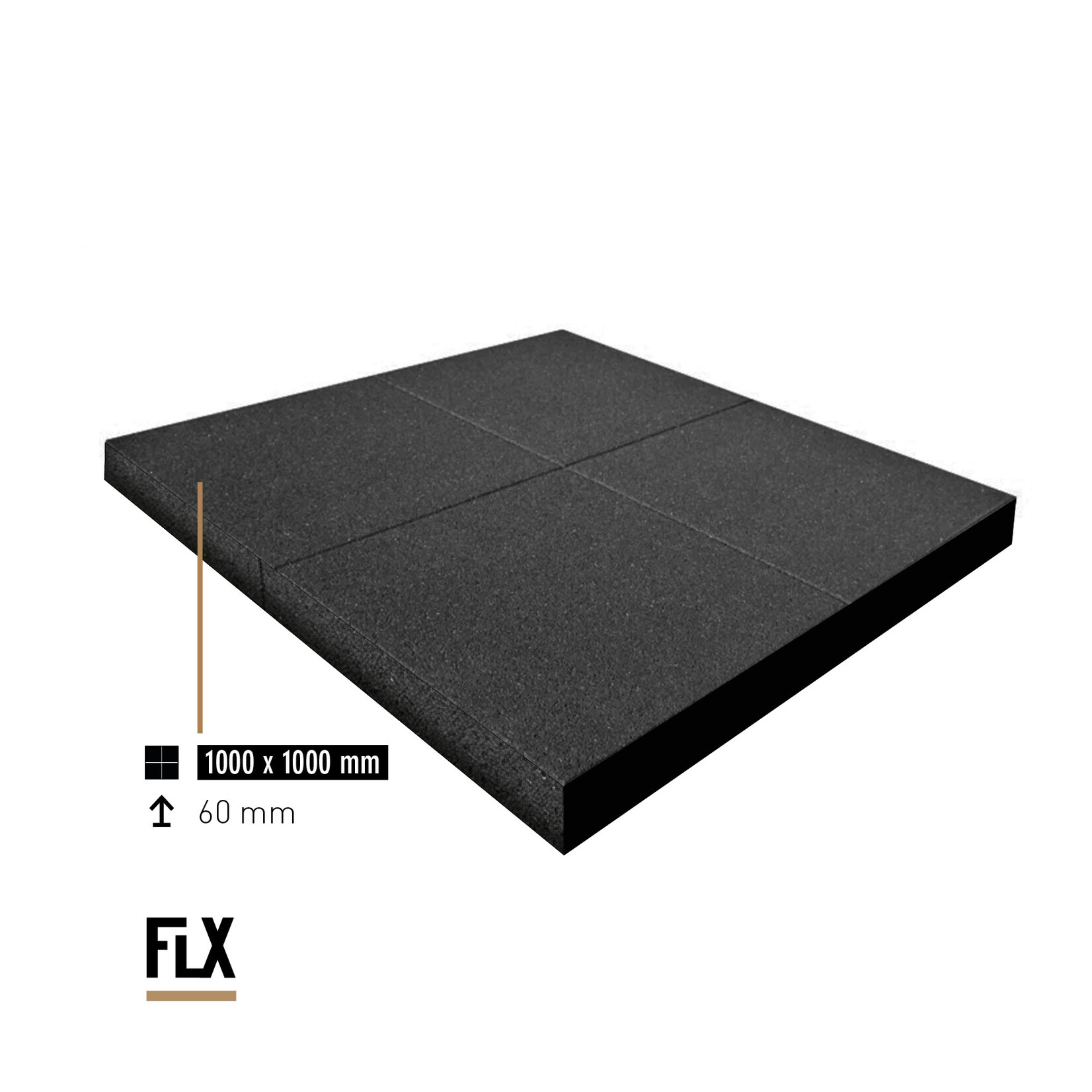 FLX BASE – Gym Flooring FLX BASE STANDARD Heavy Duty Rubber Floor Tiles | Black (1 m²) – Gym Flooring 50–80 mm
