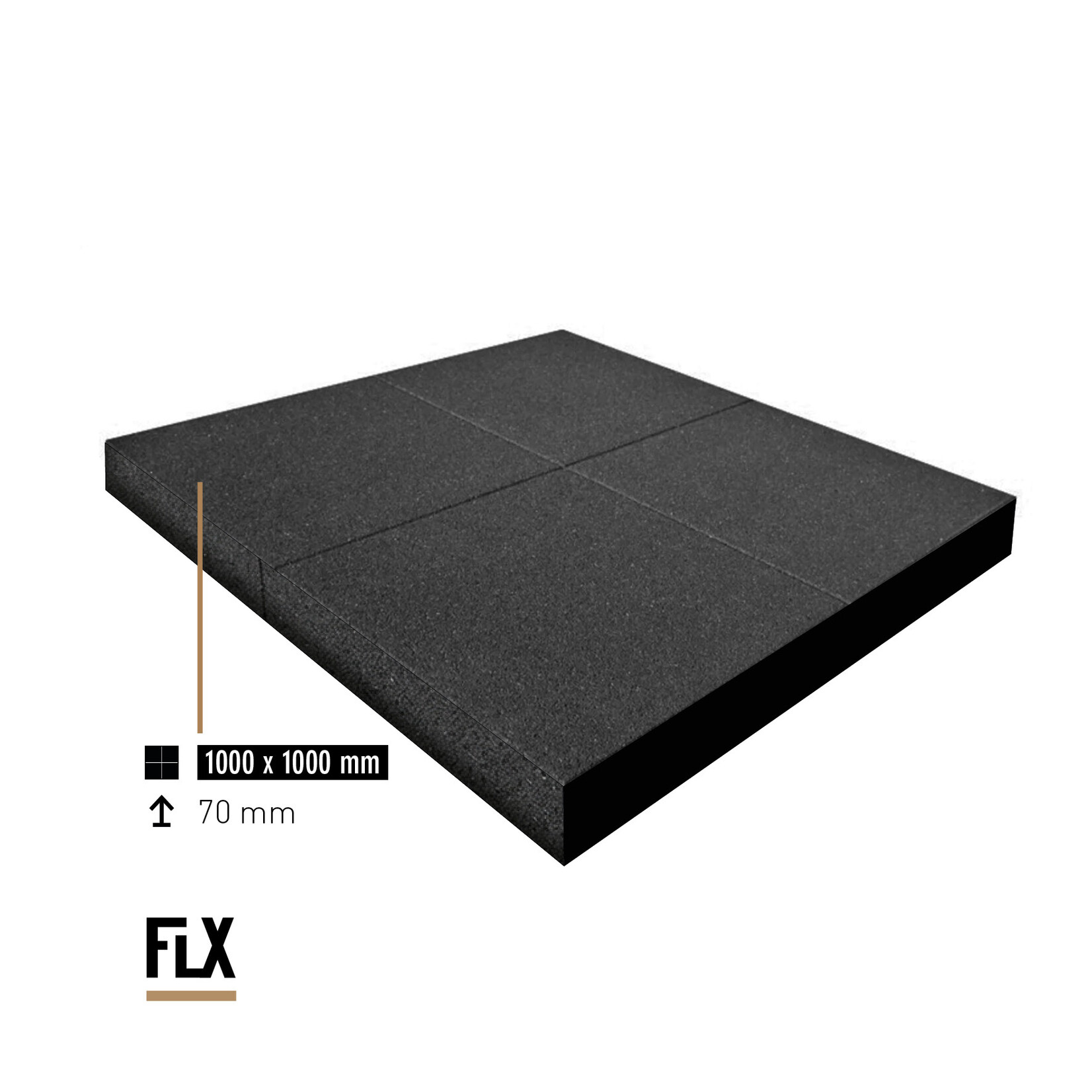 FLX BASE – Gym Flooring FLX BASE STANDARD Heavy Duty Rubber Floor Tiles | Black (1 m²) – Gym Flooring 50–80 mm