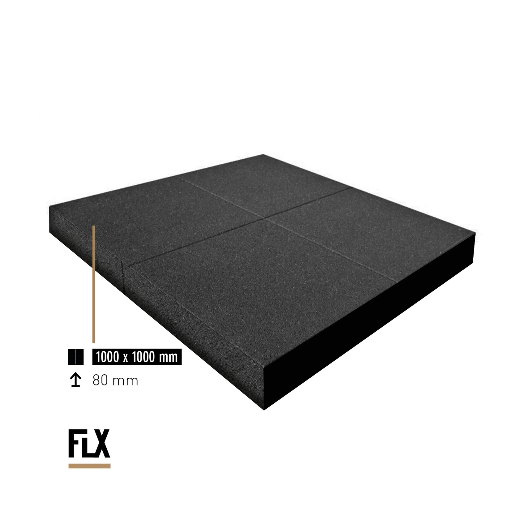 FLX BASE – Gym Flooring FLX BASE STANDARD Heavy Duty Rubber Floor Tiles | Black (1 m²) – Gym Flooring 50–80 mm