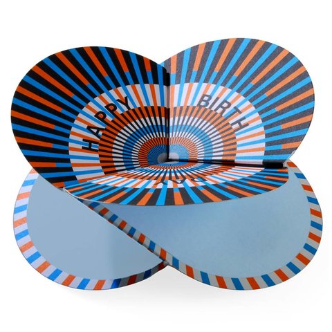 folding card | optical orange/blue, happy birthday