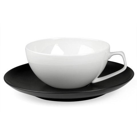 tac black | tea cup white with black saucer, 1 piece