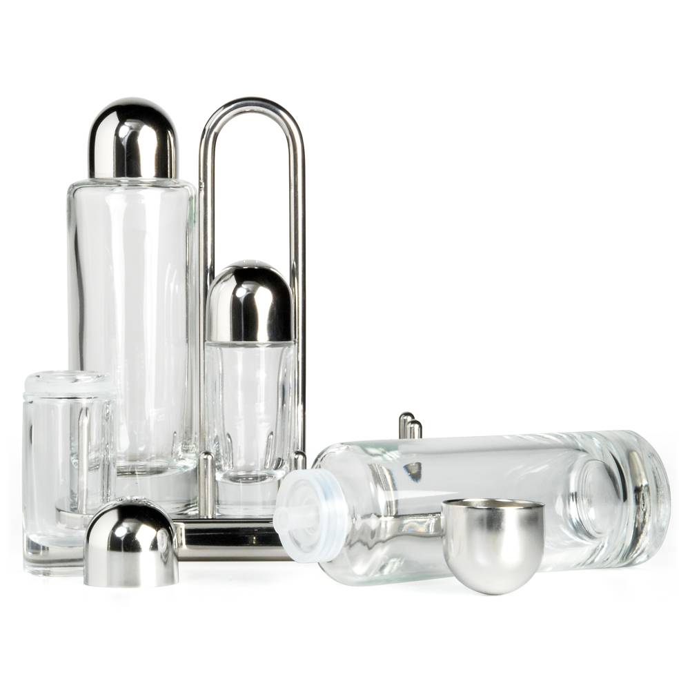 Stainless Steel and Glass Cruet Set by Ettore Sottsass for Alessi