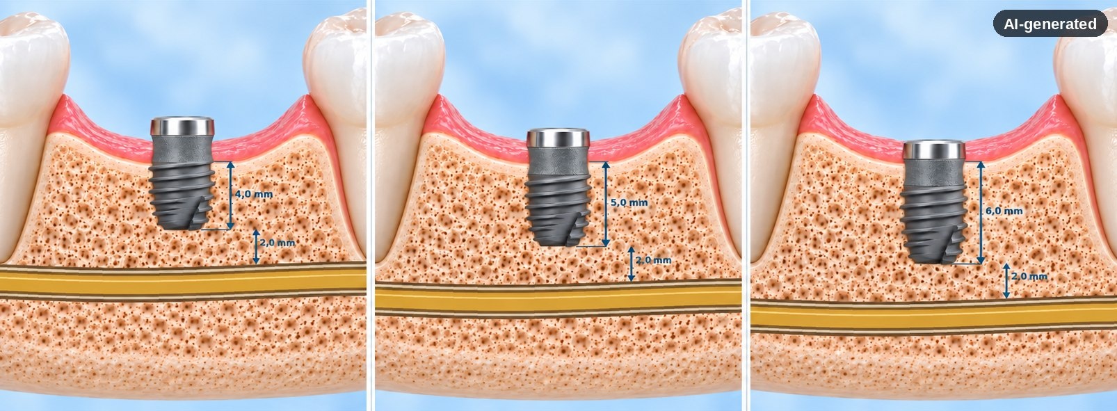 INNO Short: Insertionstiefe 4, 5 und 6 mm mit 2 mm Abstand zum Nervkanal