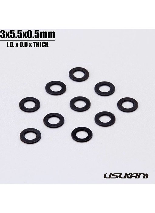 Usukani Aluminium Spacer φ3.0mm x φ5.5mm x 0.5mm - Black (10pcs)