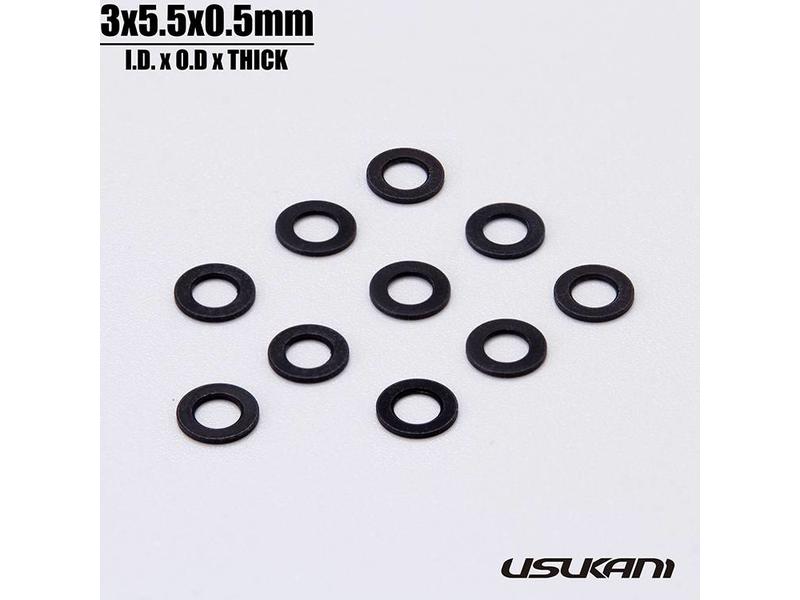 Usukani US88130 - Aluminium Spacer φ3.0mm x φ5.5mm x 0.5mm - Black (10pcs)