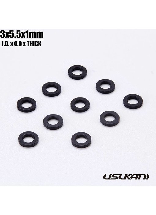 Usukani Aluminium Spacer φ3.0mm x φ5.5mm x 1.0mm - Black (10pcs)