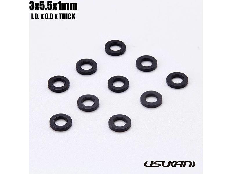 Usukani US88131 - Aluminium Spacer φ3.0mm x φ5.5mm x 1.0mm - Black (10pcs)