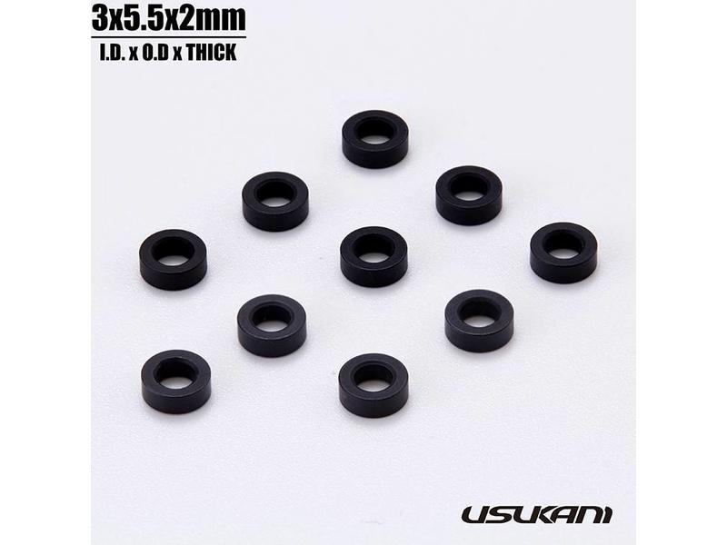 Usukani US88132 - Aluminium Spacer φ3.0mm x φ5.5mm x 2.0mm - Black (10pcs)