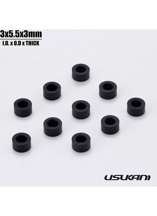 Usukani Aluminium Spacer φ3.0mm x φ5.5mm x 3.0mm - Black (10pcs)