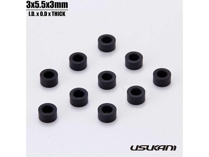 Usukani US88133 - Aluminium Spacer φ3.0mm x φ5.5mm x 3.0mm - Black (10pcs)