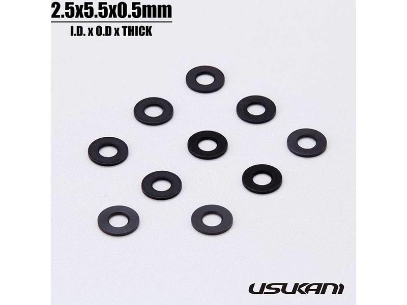 Usukani US88134 - Aluminium Spacer φ2.5mm x φ5.5mm x 0.5mm - Black (10pcs)