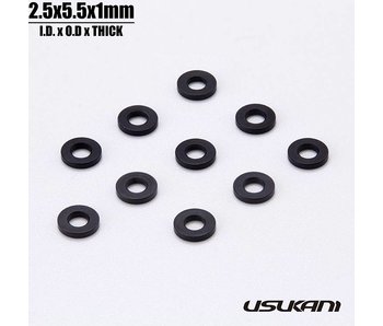 Usukani Aluminium Spacer φ2.5mm x φ5.5mm x 1.0mm - Black (10pcs)