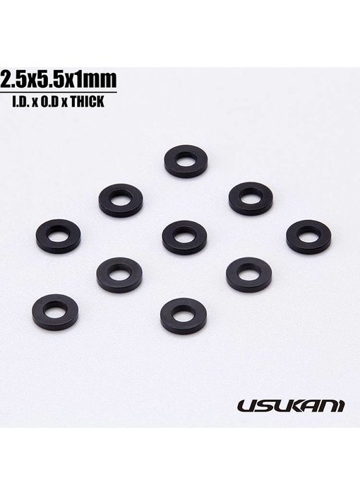 Usukani Aluminium Spacer φ2.5mm x φ5.5mm x 1.0mm - Black (10pcs)