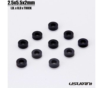 Usukani Aluminium Spacer φ2.5mm x φ5.5mm x 2.0mm - Black (10pcs)