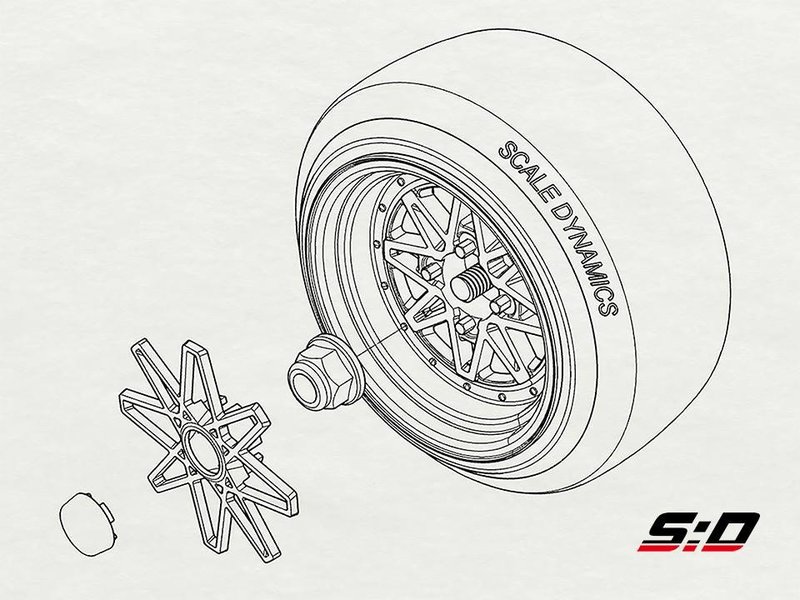 Scale Dynamics 10113 - V16D Work Equip 01 with Faces & Center Caps - Aluminum Silver - 9mm Offset (2pcs) - DISCONTINUED