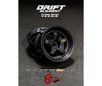 DS Racing DE 5 Spoke Wheel (2) / Triple Black / Gold Rivets