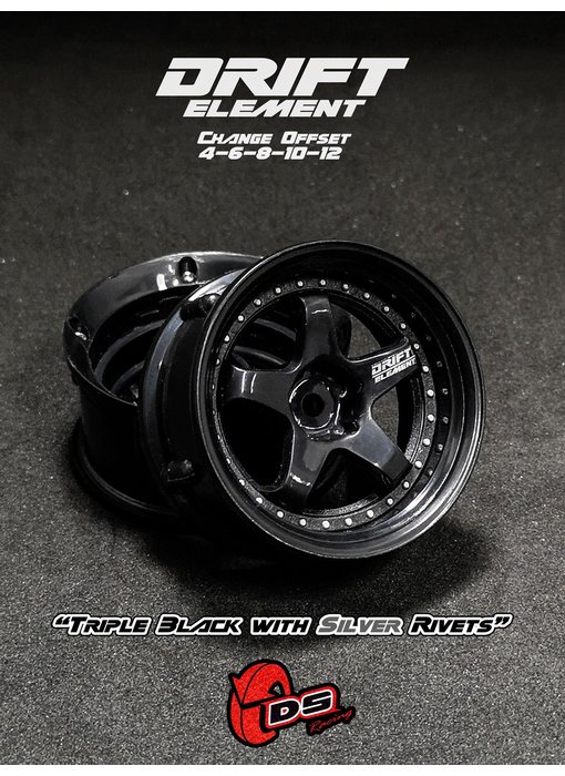 DS Racing DE 5 Spoke Wheel (2) / Triple Black / Silver Rivets