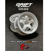 DS Racing Drift Element 5 Spoke Wheel Adj. Offset (2pcs) / Triple White with Gold Rivets