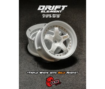 DS Racing DE 5 Spoke Wheel (2) / Triple White / Gold Rivets
