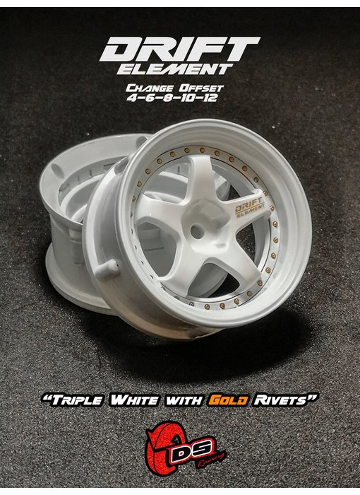 DS Racing DE 5 Spoke Wheel (2) / Triple White / Gold Rivets