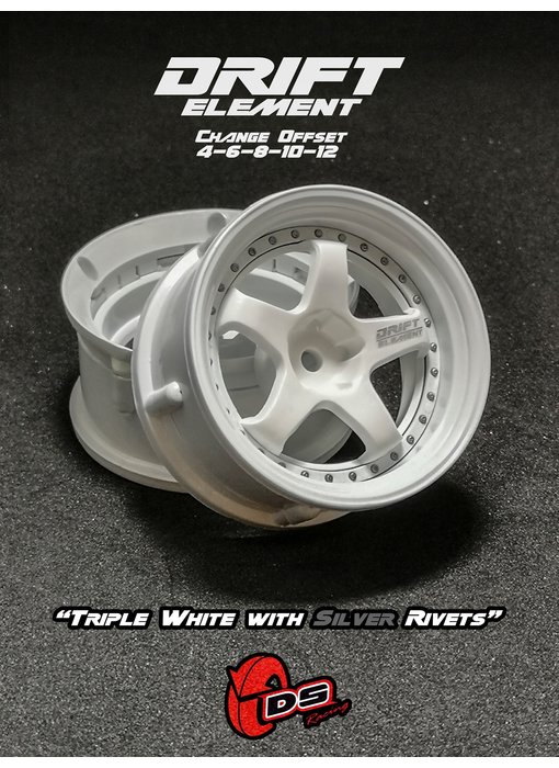 DS Racing DE 5 Spoke Wheel (2) / Triple White / Silver Rivets